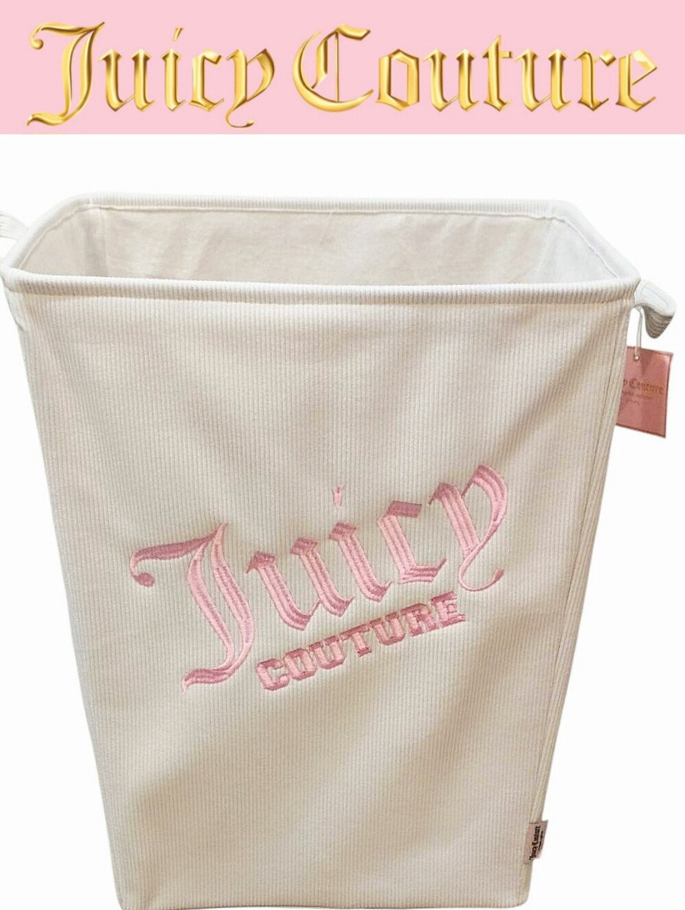 Juicy Couture Home Pink Embroidered Logo Corduroy Decorative Storage Basket